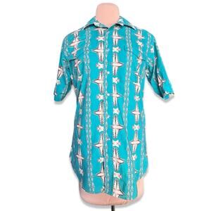 Panhandle Slim Turquoise Southwestern Snap Button Short Sleeve Shirt Medium